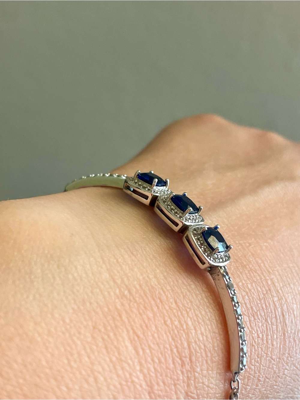 Classic  Blue & White Sapphire Stones Silver Tennis Bolo Bracelet Women Jewelry
